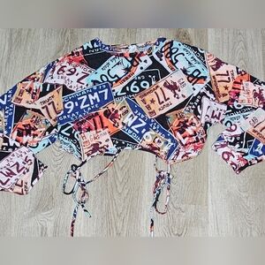 3XL K Glam Longsleeve Graphic Crop Top